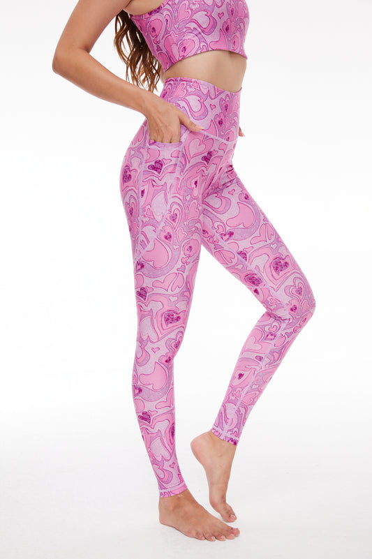 Flow in Love Pink Heart High-waisted Leggings - SILVERWIND