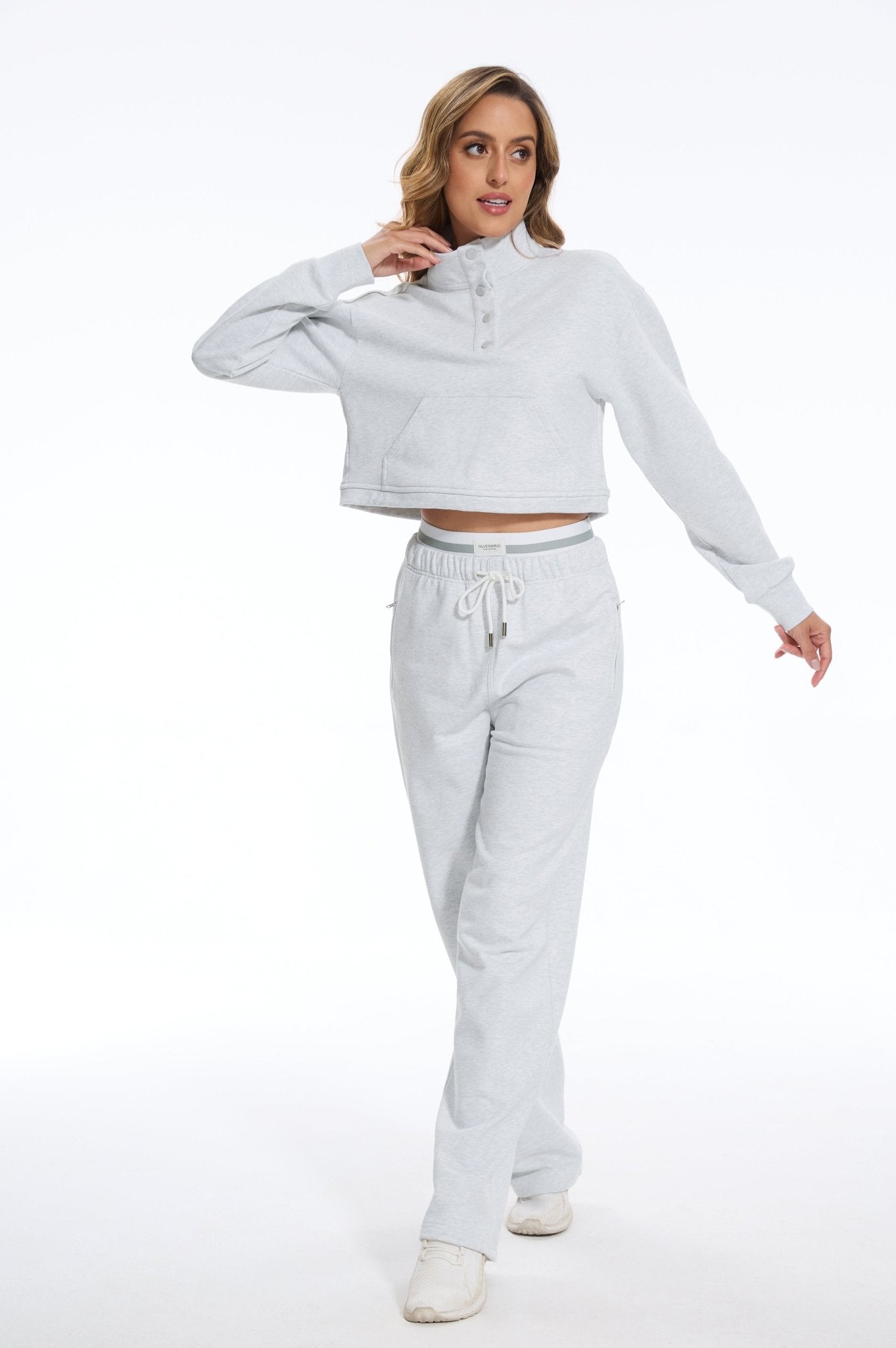 Cozy Fleece Cropped Hoodie - Light Grey - MYSILVERWIND