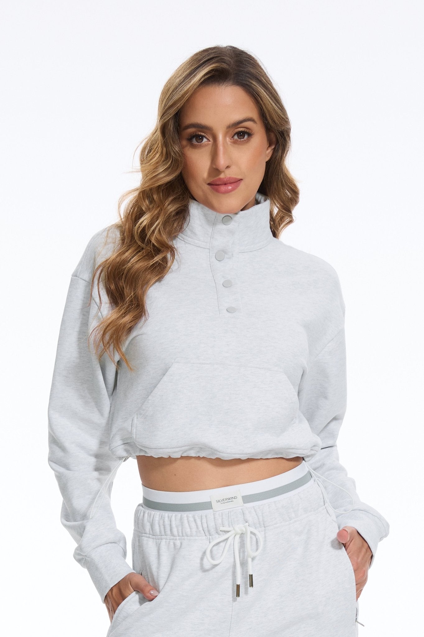 Cozy Fleece Cropped Hoodie - Light Grey - MYSILVERWIND