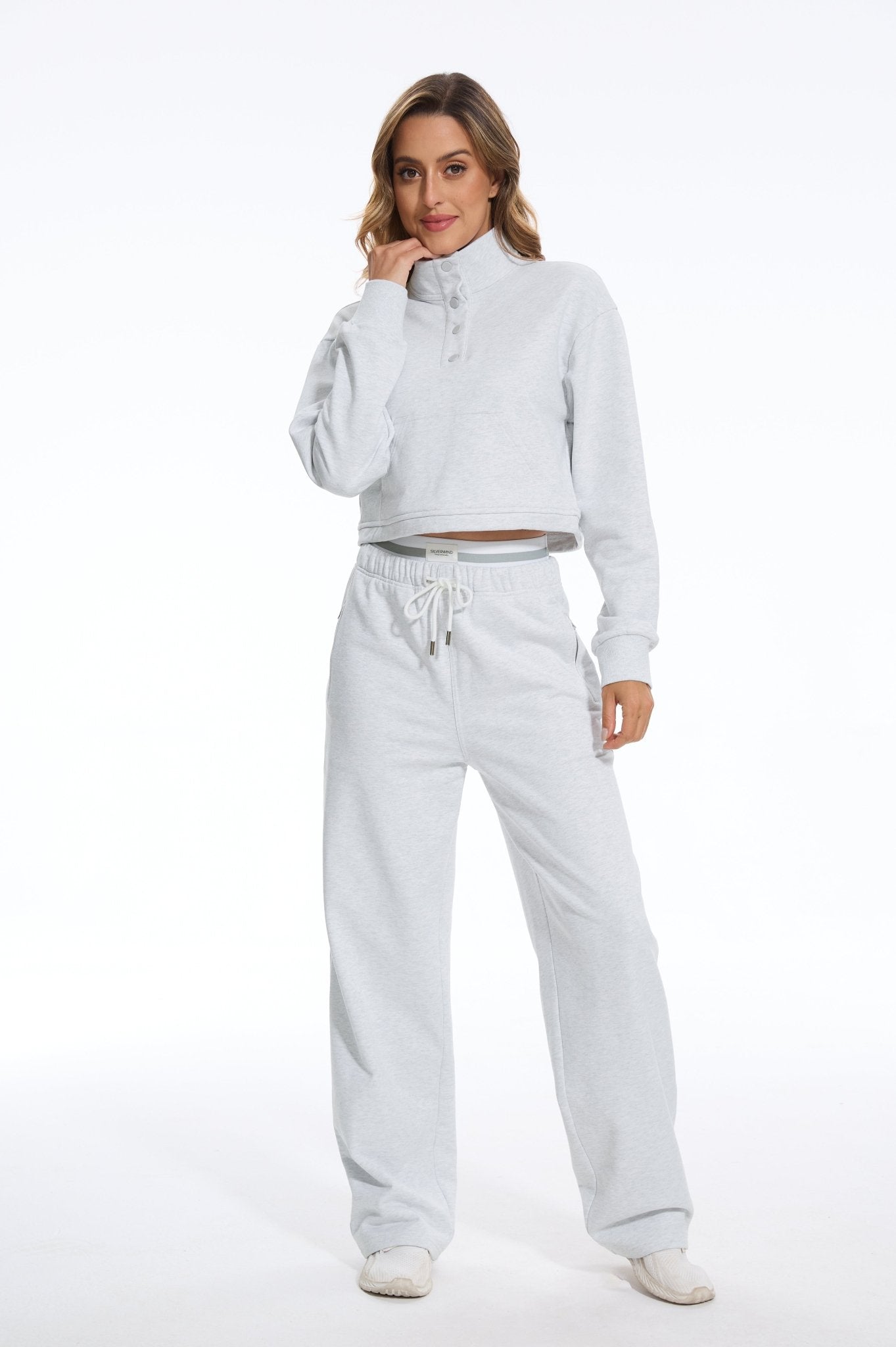 Cozy Fleece Cropped Hoodie - Light Grey - MYSILVERWIND