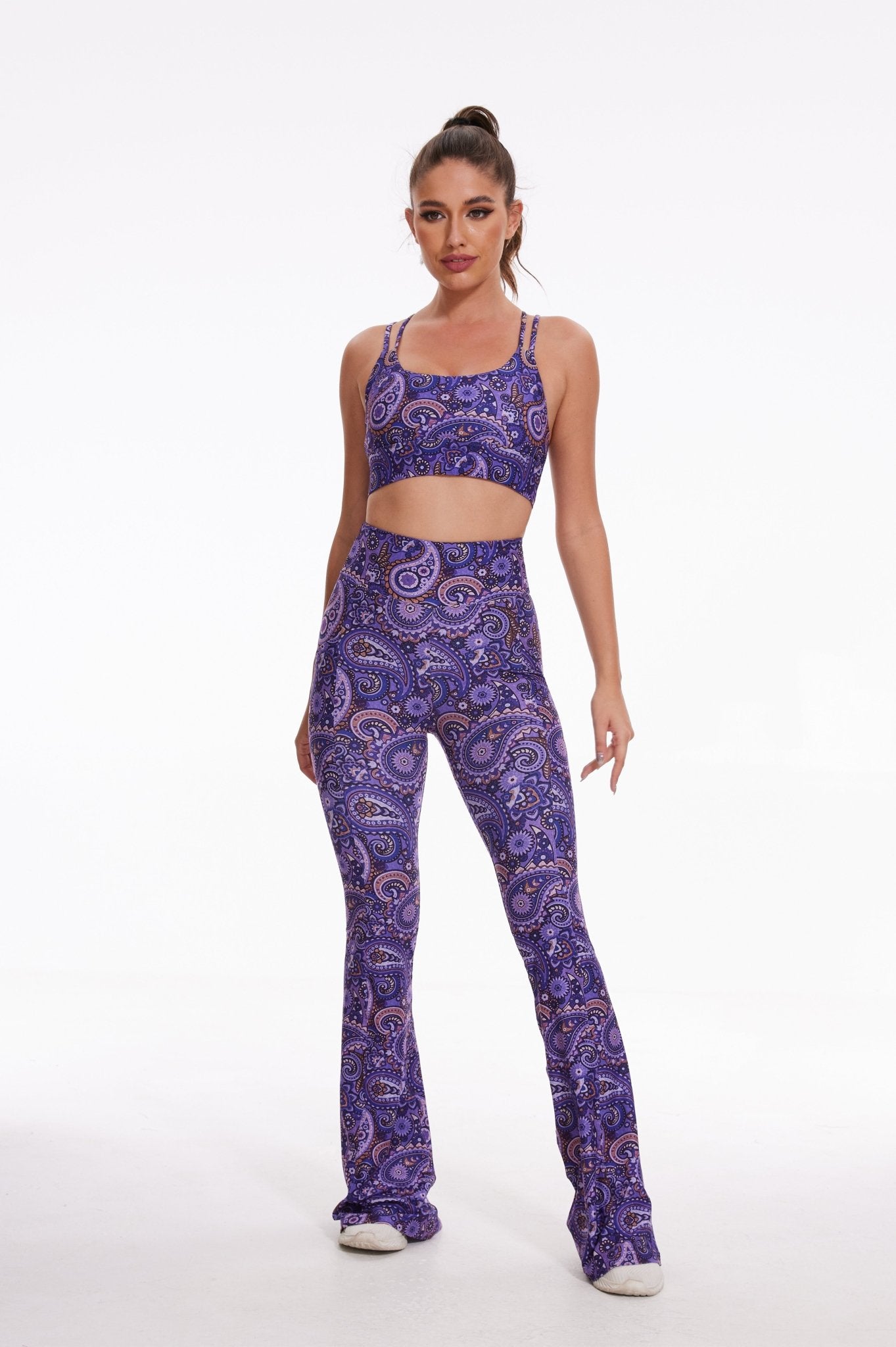 Dark Purple Paisleys High - waisted Flare Leggings - MYSILVERWIND