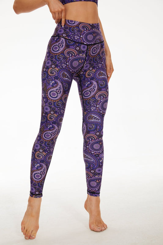 Dark Purple Paisleys High - waisted Leggings - MYSILVERWIND