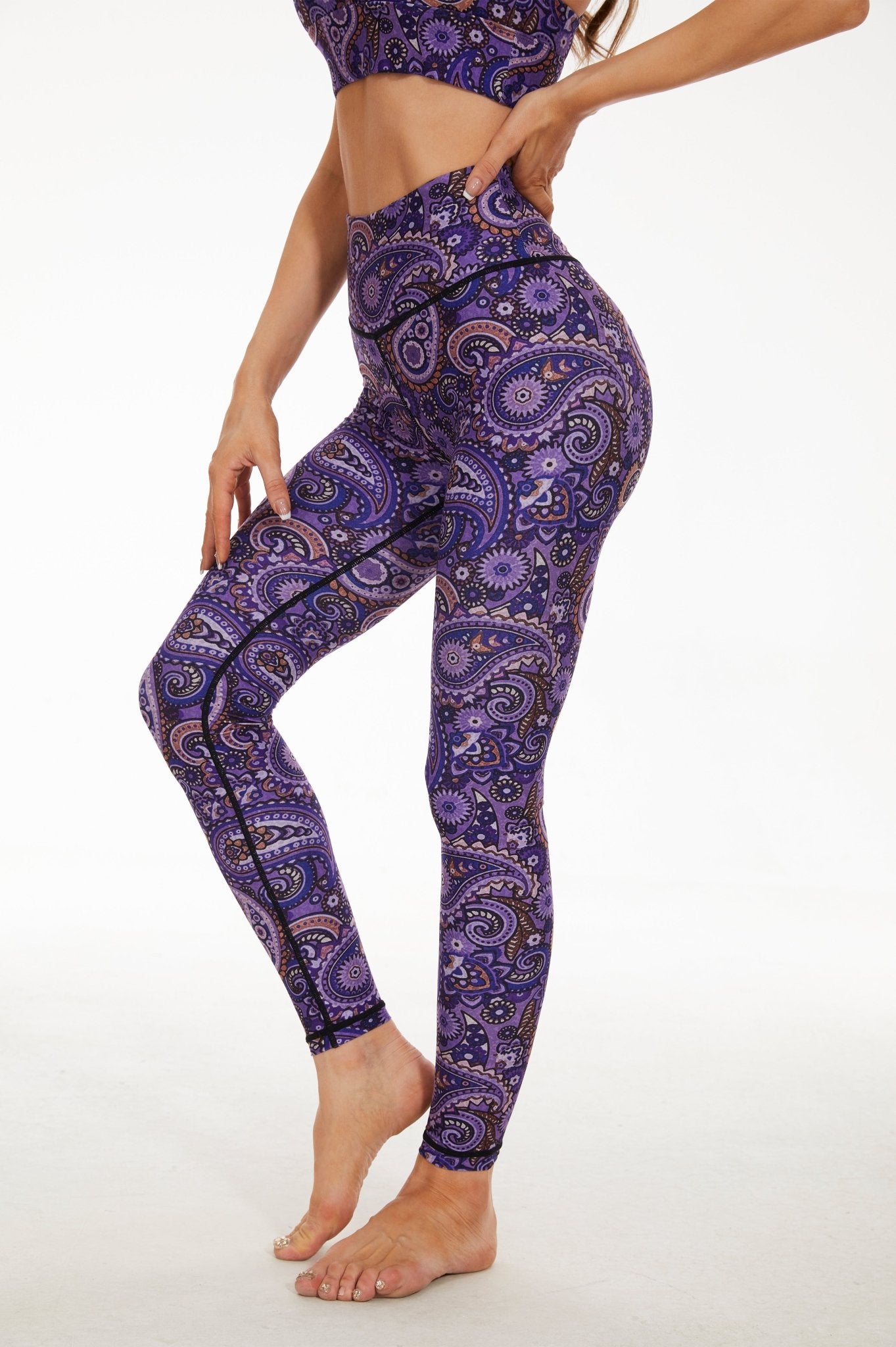 Dark Purple Paisleys High - waisted Leggings - MYSILVERWIND