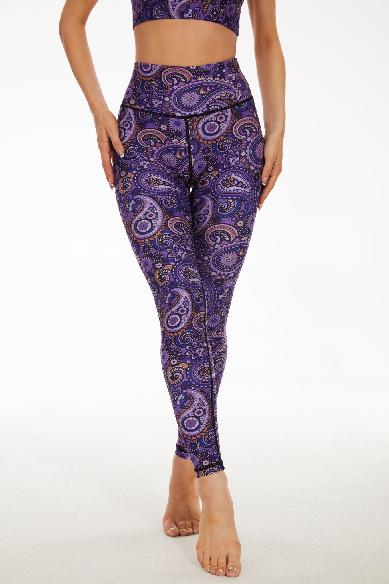 Dark Purple Paisleys High - waisted Leggings - MYSILVERWIND