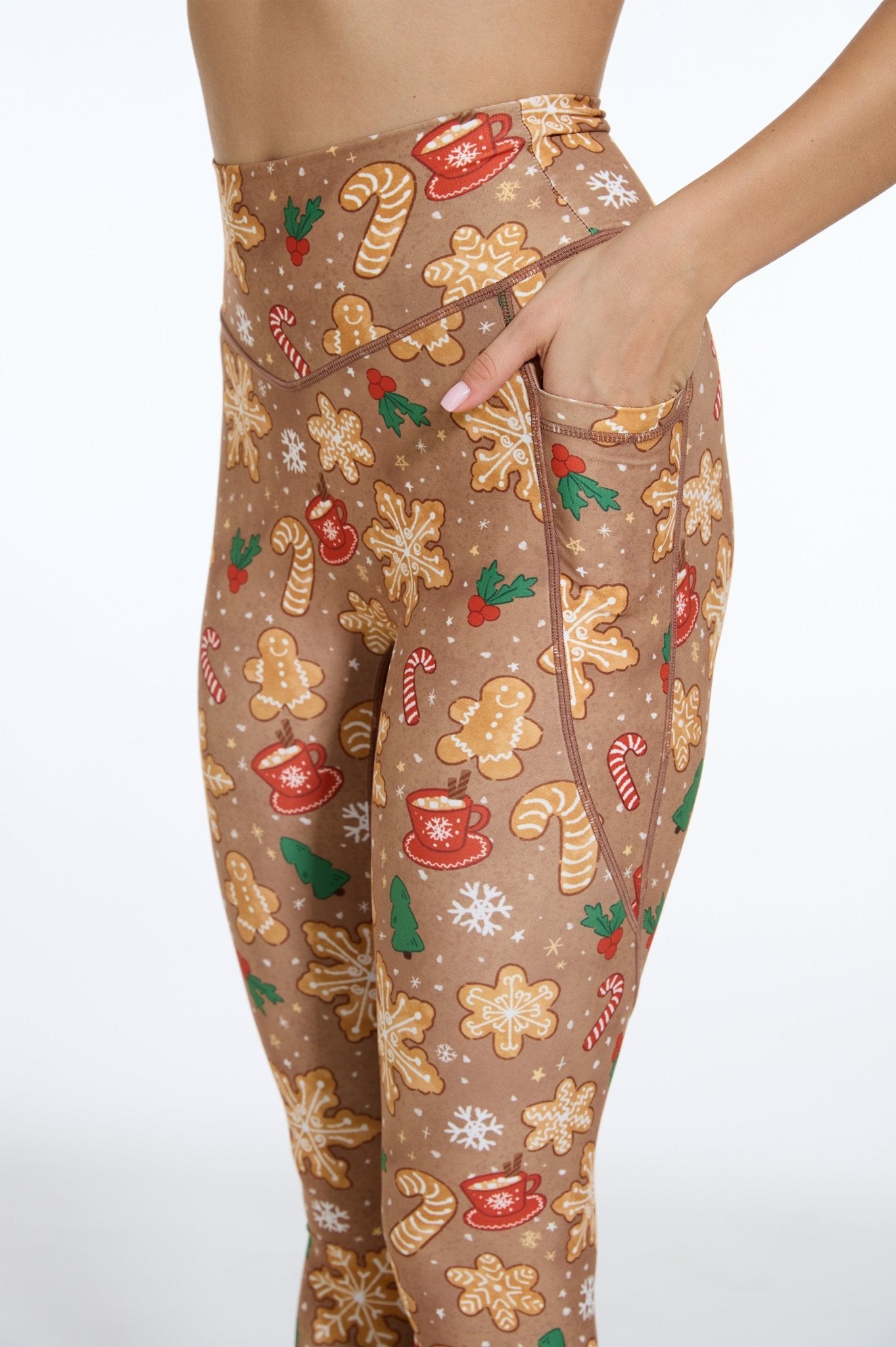 Happy Gingerbread Man High - waisted Leggings with Pockets - MYSILVERWIND