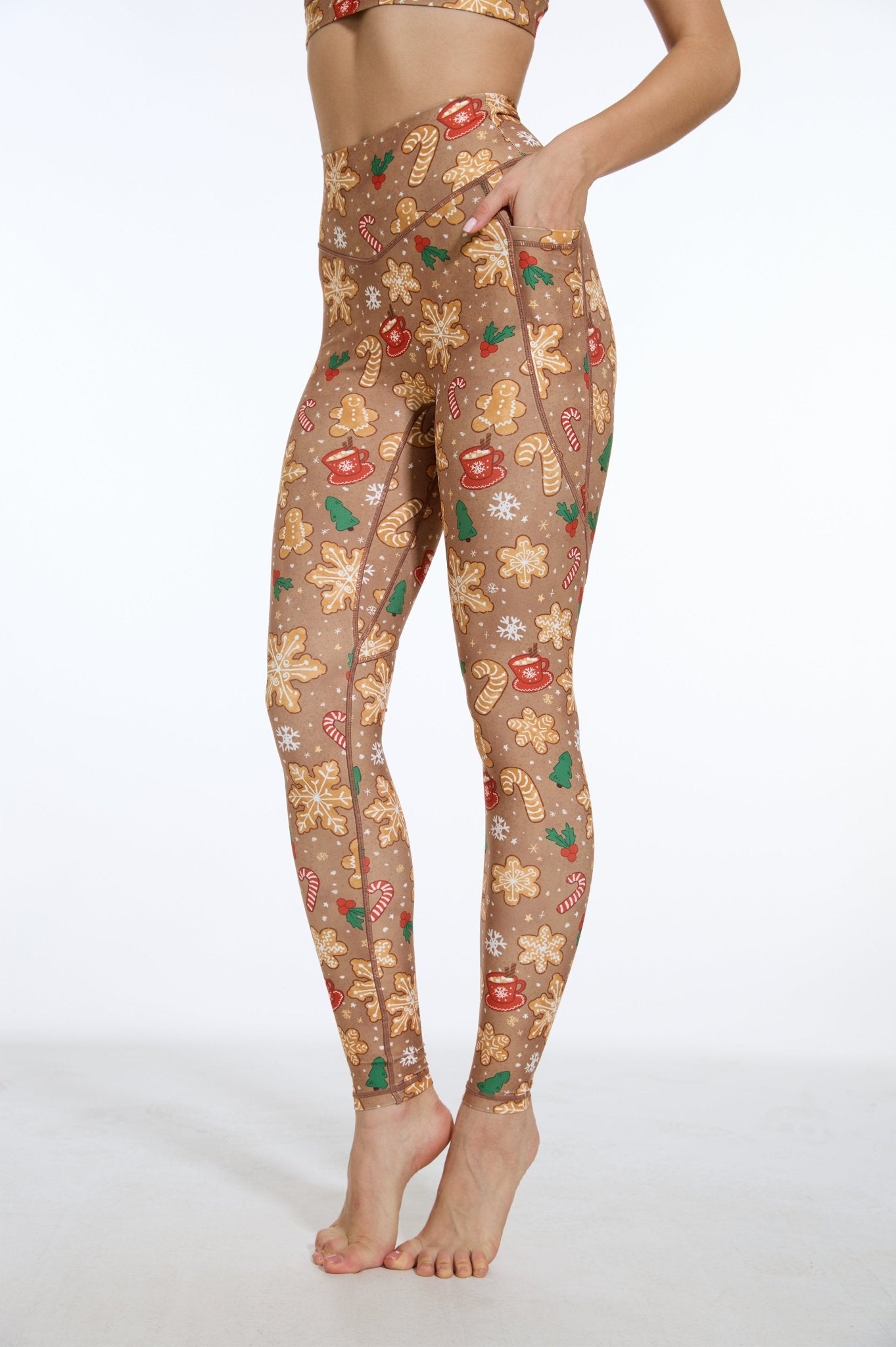 Happy Gingerbread Man High - waisted Leggings with Pockets - MYSILVERWIND