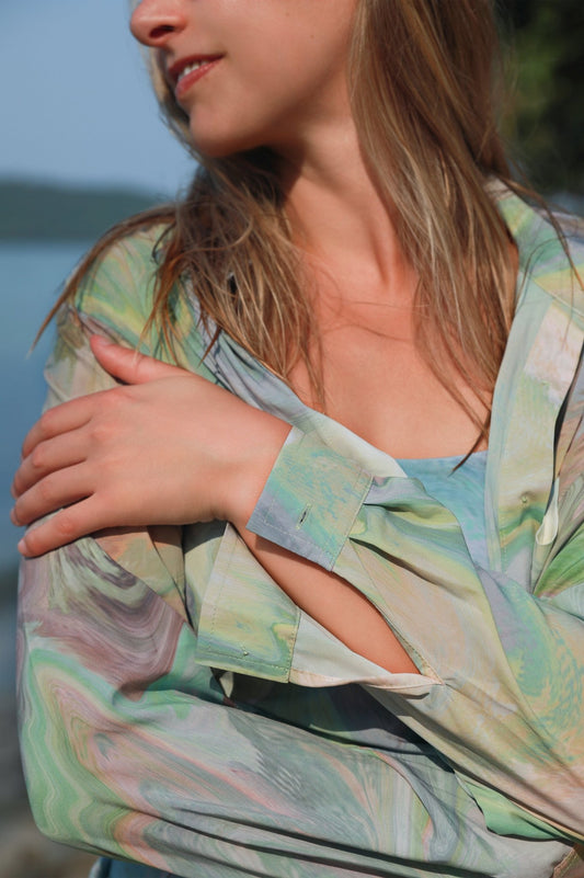 Illusion Long Sleeve Beach Cover Up - Moss Green - MYSILVERWIND