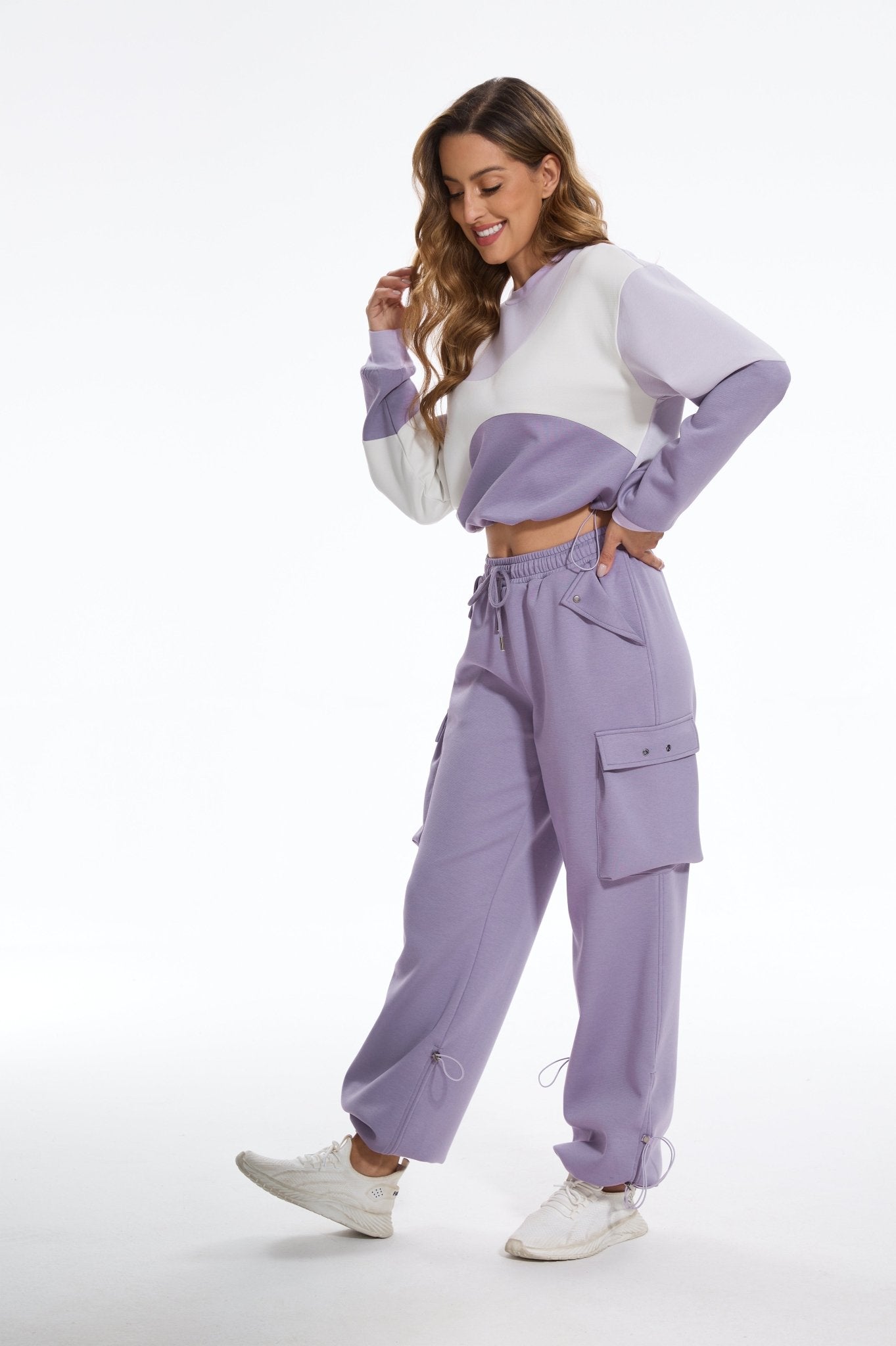 Make Wave High Waisted Sweatpants Casual Baggy Joggers - Purple - MYSILVERWIND