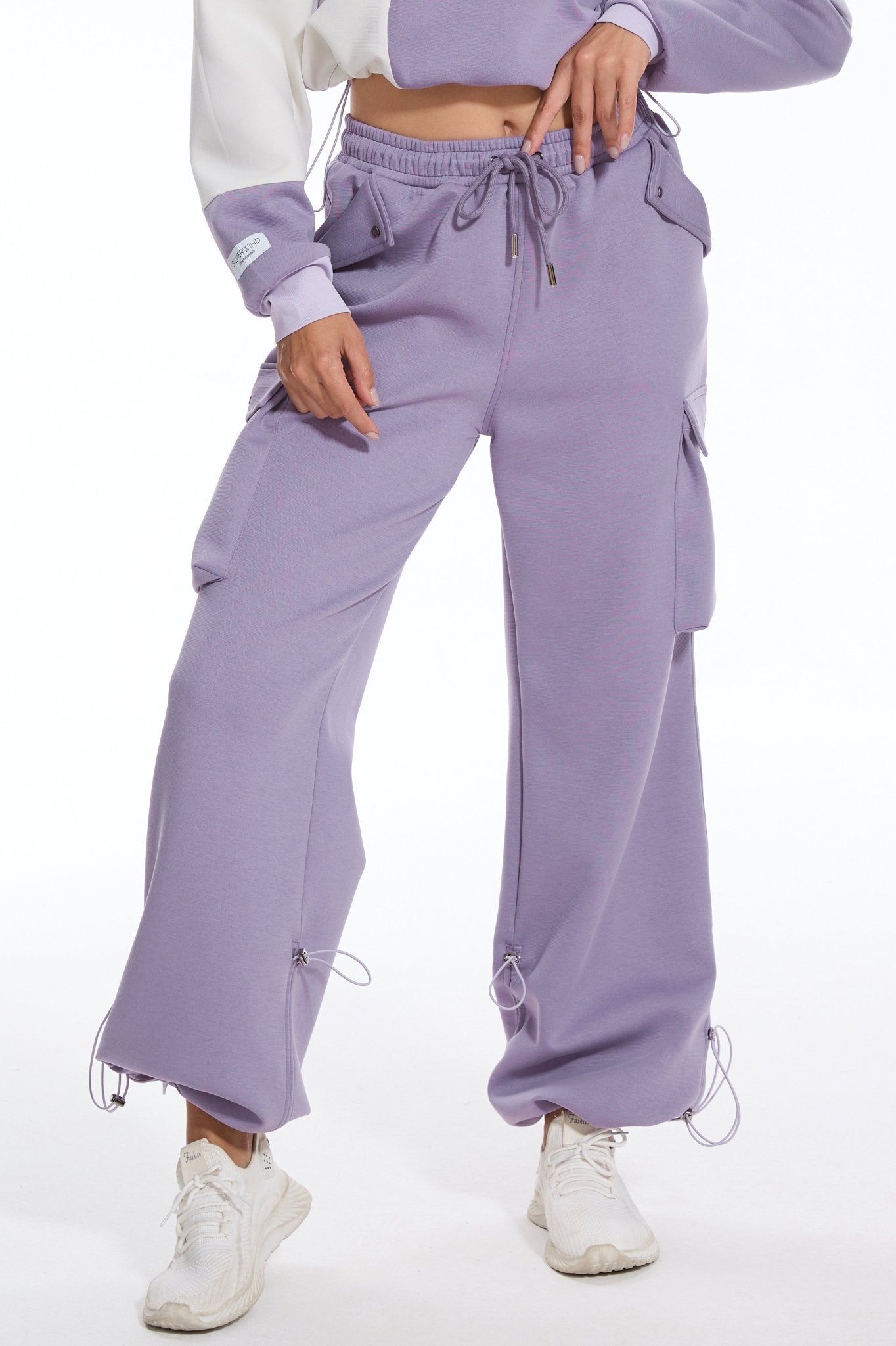 Make Wave High Waisted Sweatpants Casual Baggy Joggers - Purple - MYSILVERWIND