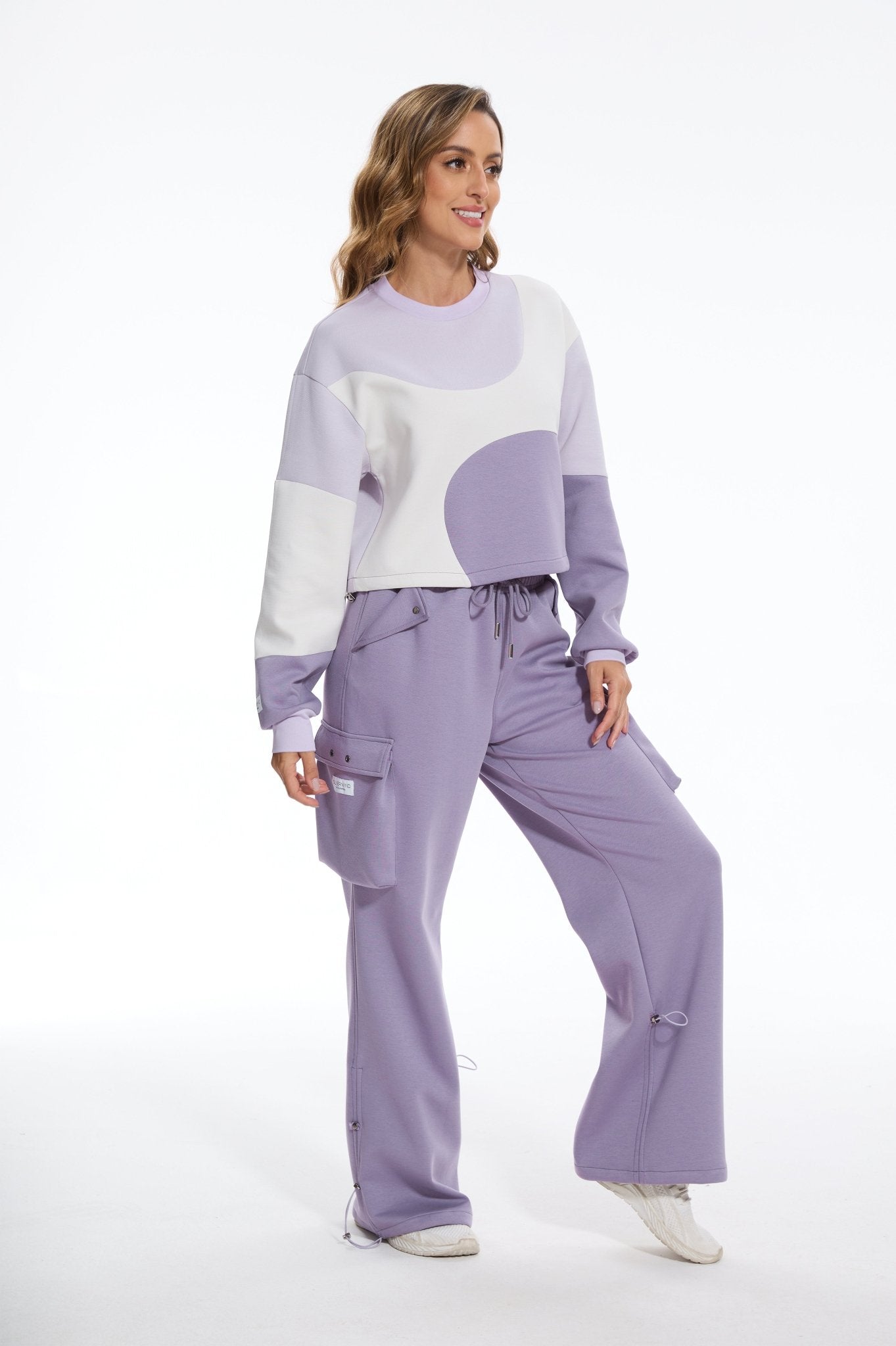 Make Wave Long Sleeve Colorblock Sweatshirt - Purple - MYSILVERWIND