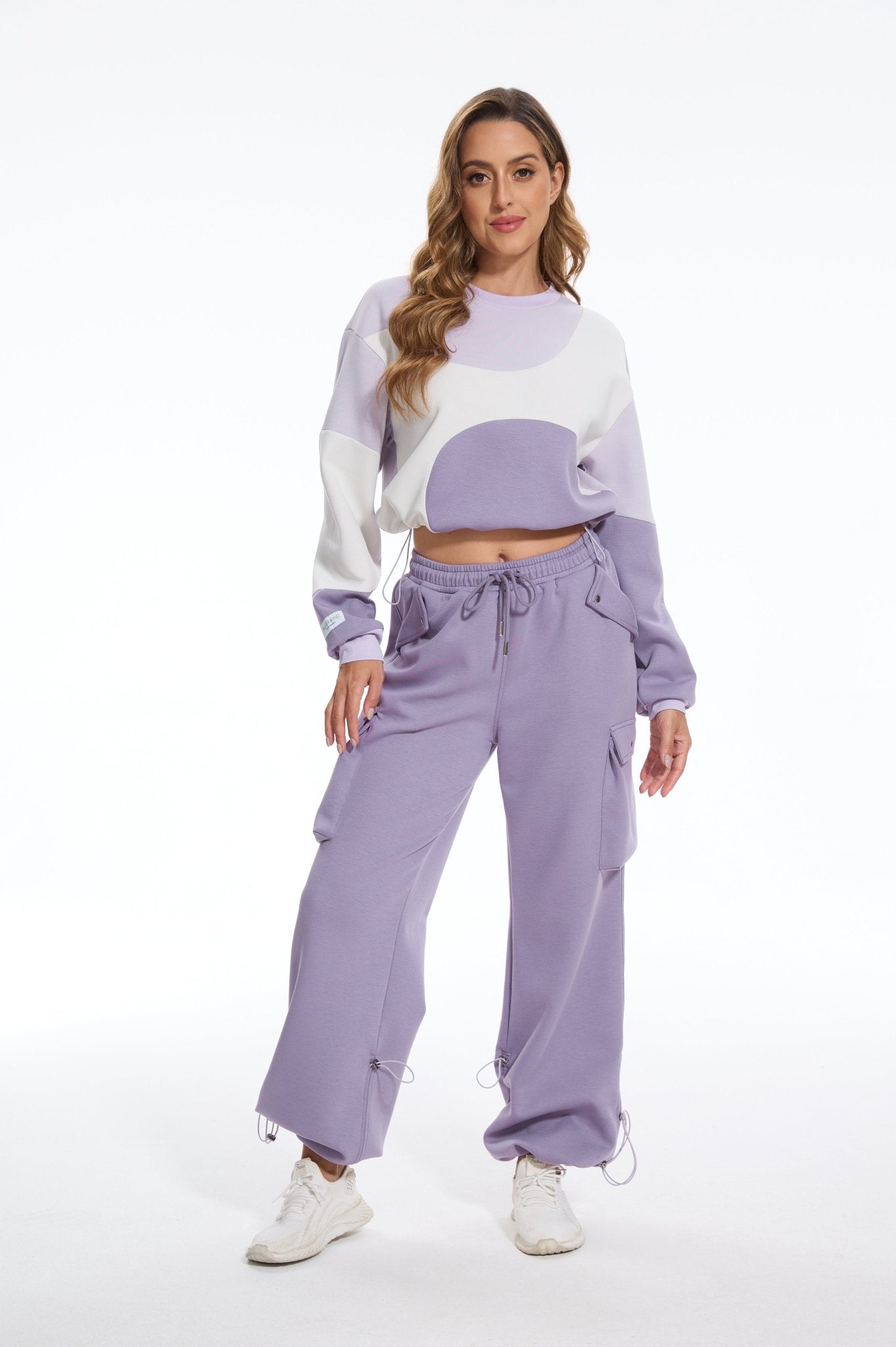 Make Wave Long Sleeve Colorblock Sweatshirt - Purple - MYSILVERWIND