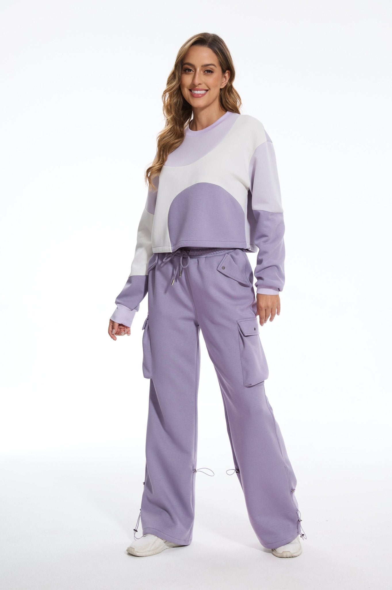 Make Wave Long Sleeve Colorblock Sweatshirt - Purple - MYSILVERWIND