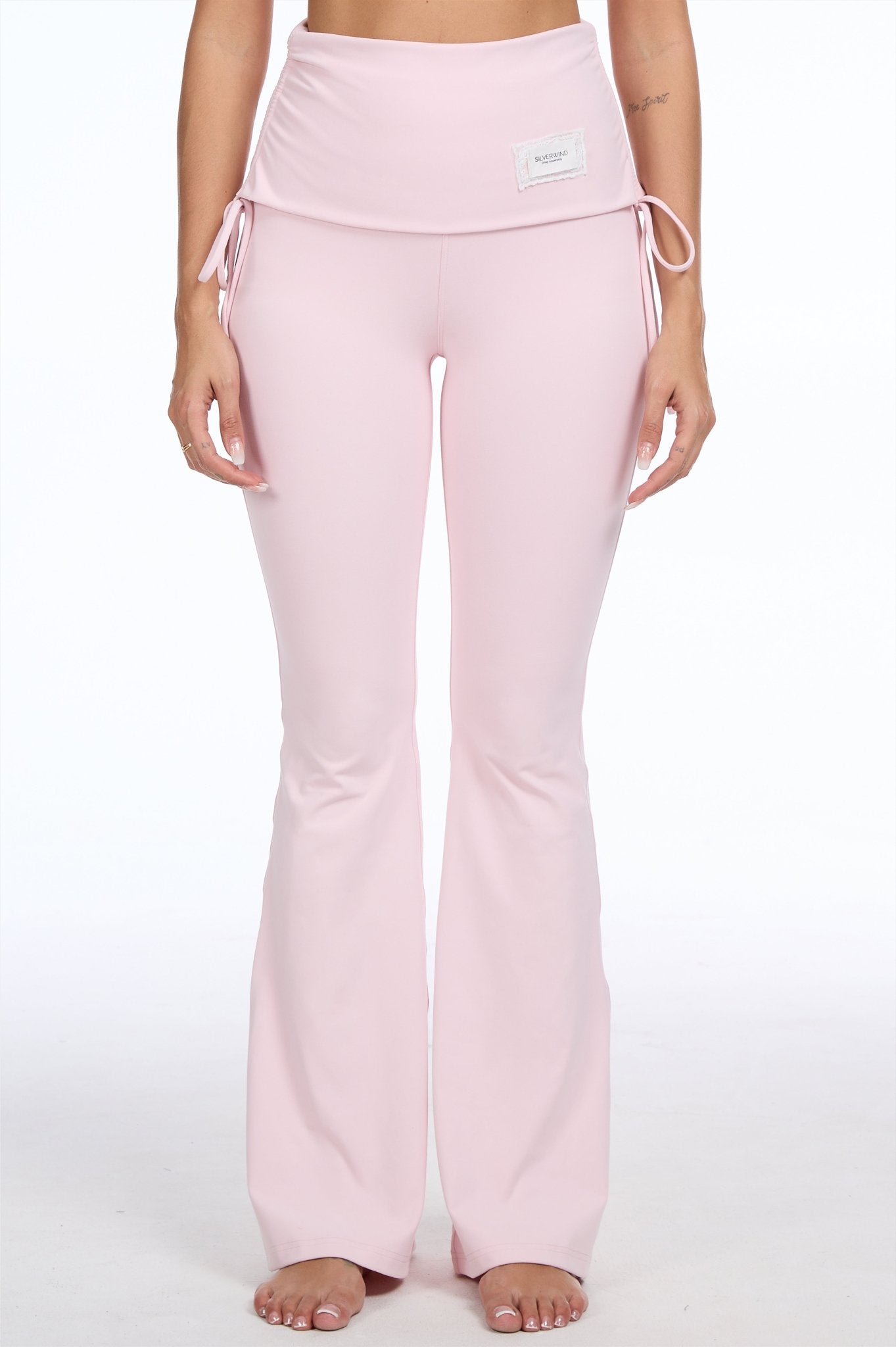 Pink Pleated Tie - Up Flare Leggings - MYSILVERWIND