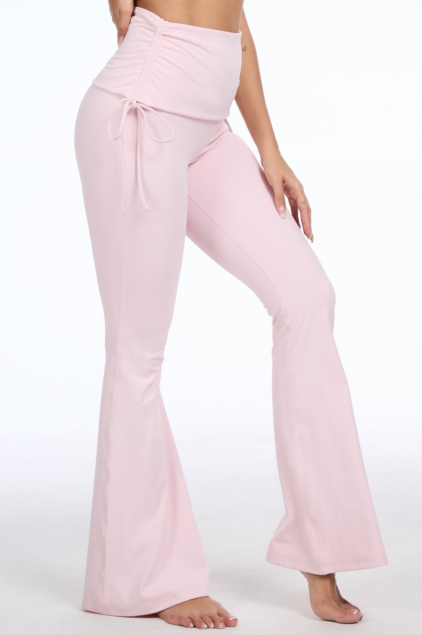 Pink Pleated Tie - Up Flare Leggings - MYSILVERWIND