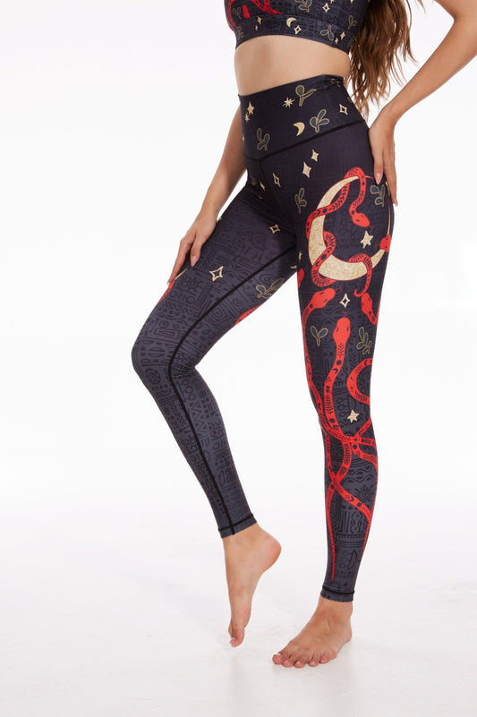 Red Serpent Eclipse High - Waisted Leggings - MYSILVERWIND
