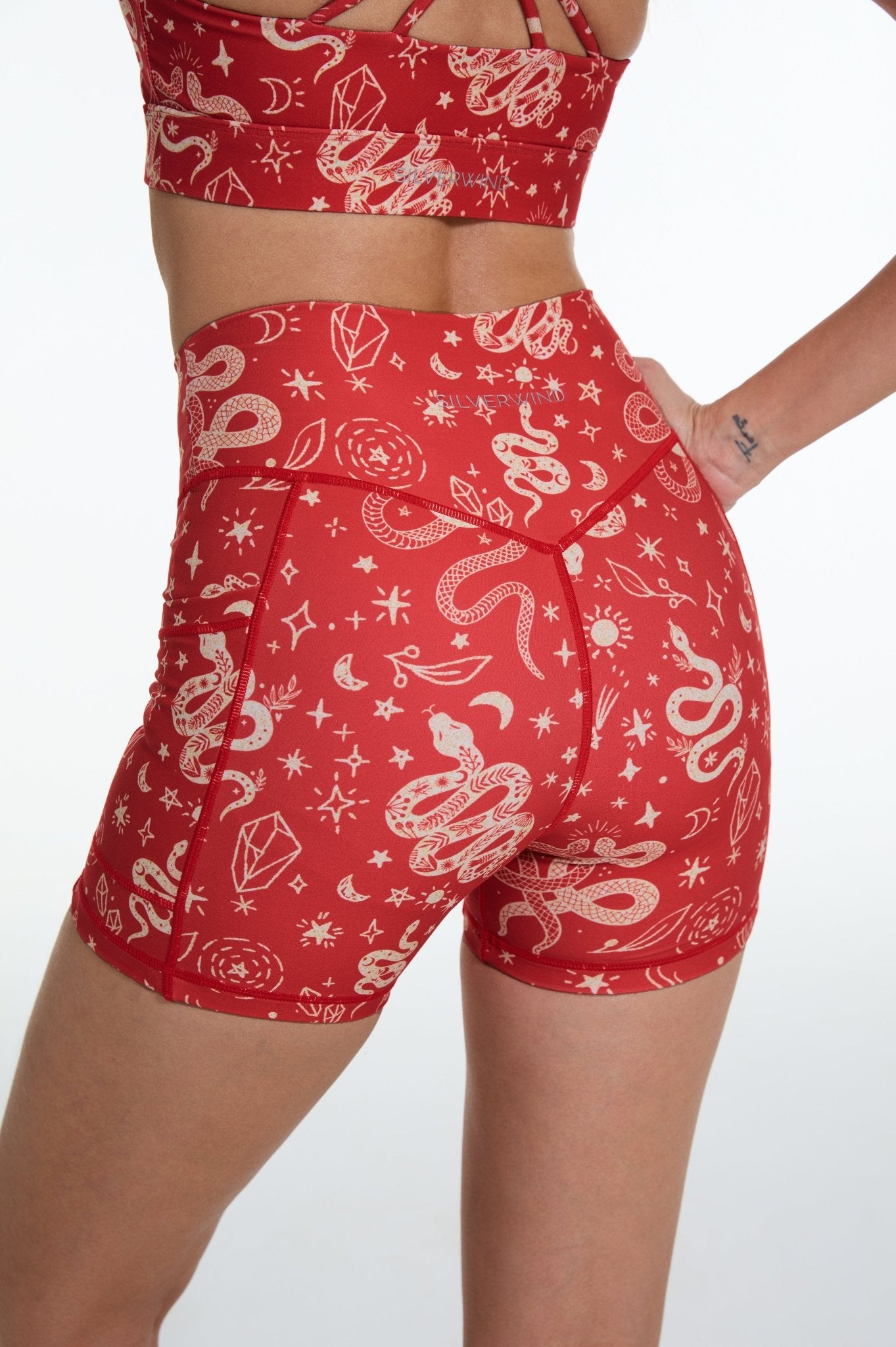 Red Spell Mid - waisted Biker Shorts - MYSILVERWIND