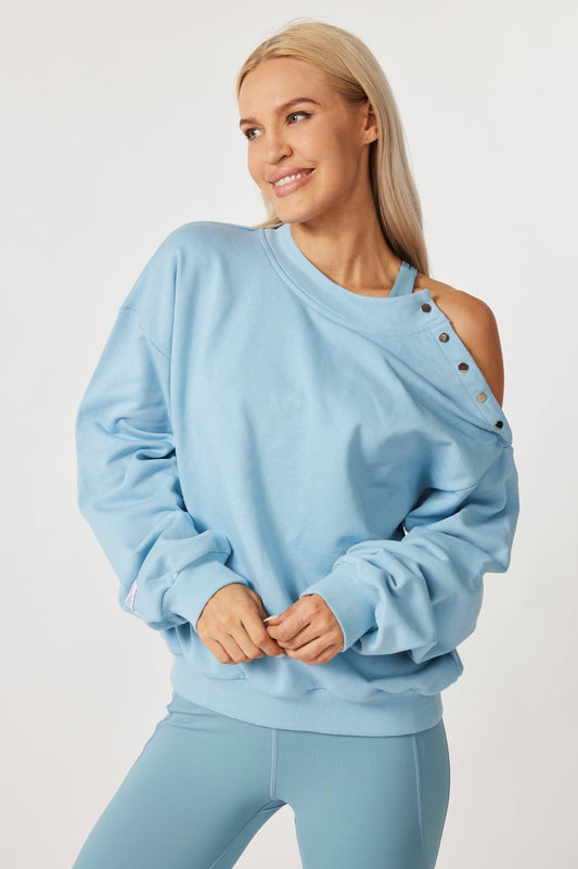 Relaxed Two - way Oversized Sweatshirt - Calm Blue - MYSILVERWIND