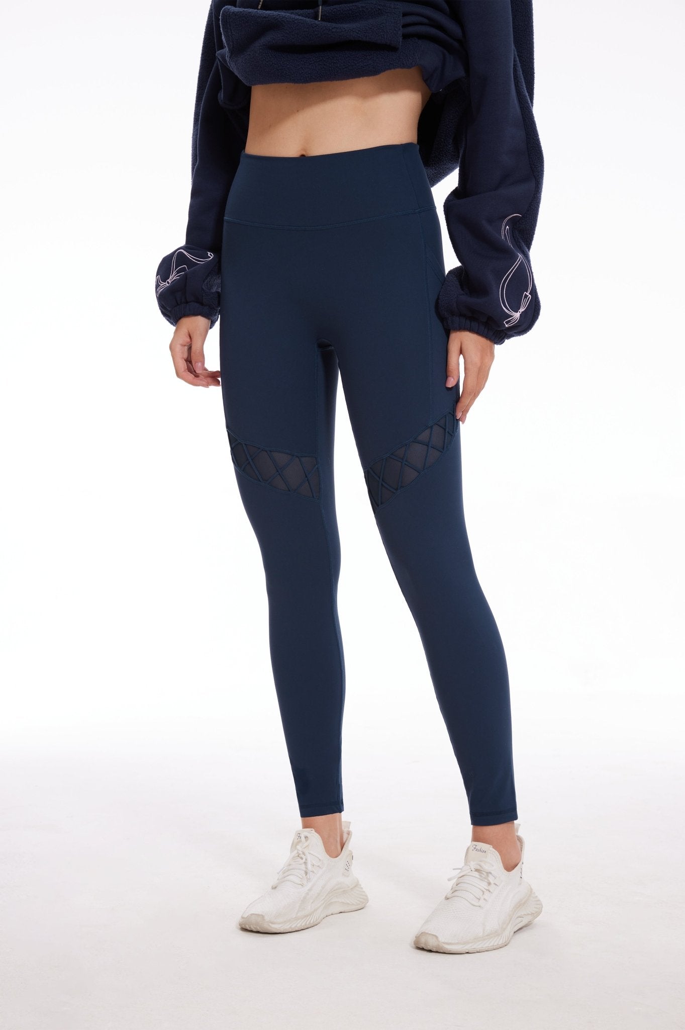 Sexy Mesh High - waisted Leggings with Pockets - Navy Blue - MYSILVERWIND