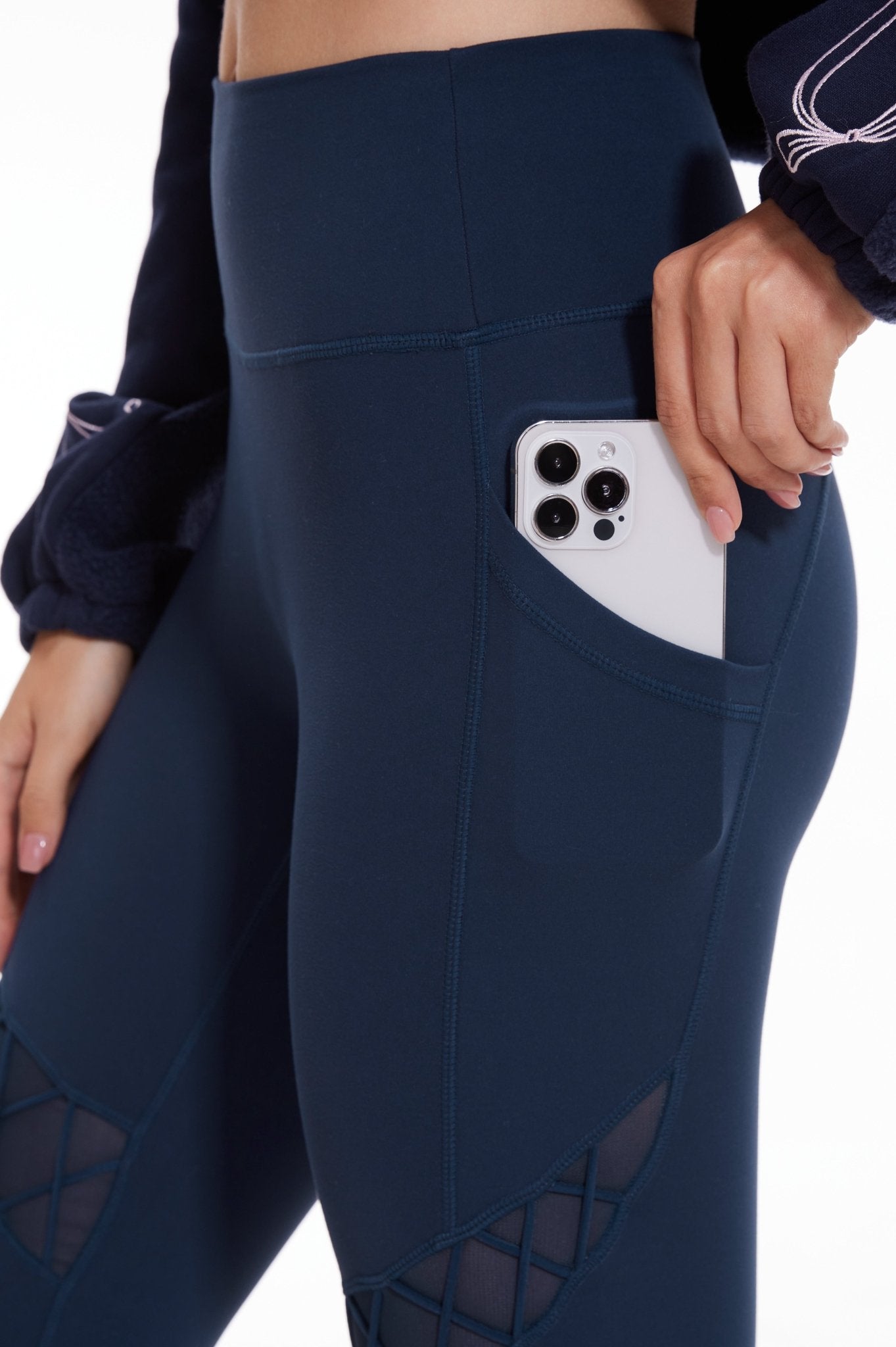 Sexy Mesh High - waisted Leggings with Pockets - Navy Blue - MYSILVERWIND