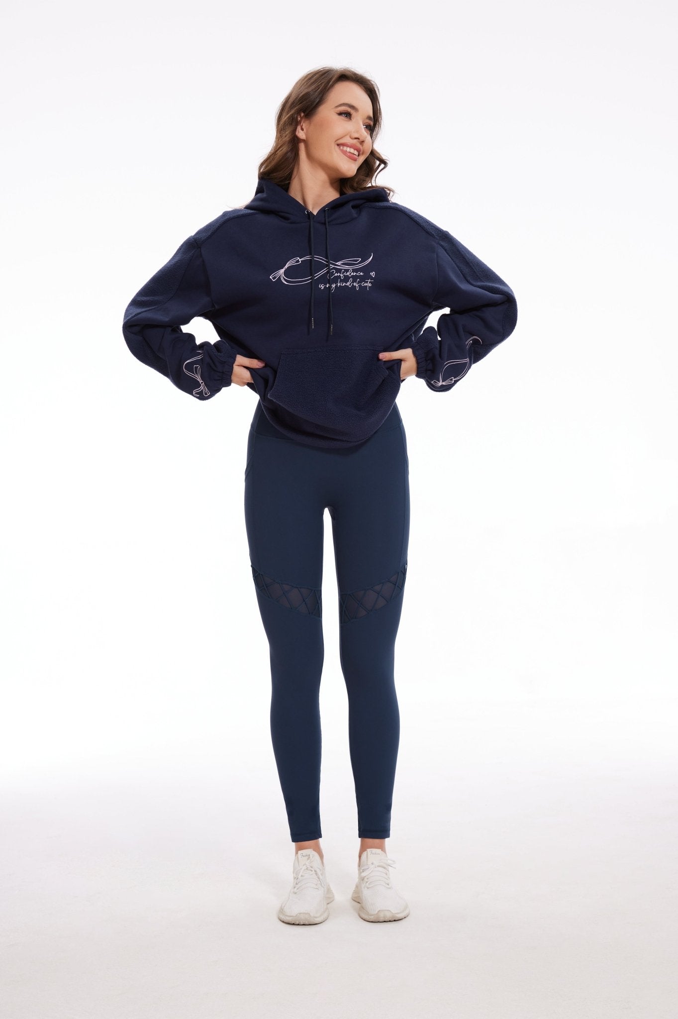 Sexy Mesh High - waisted Leggings with Pockets - Navy Blue - MYSILVERWIND