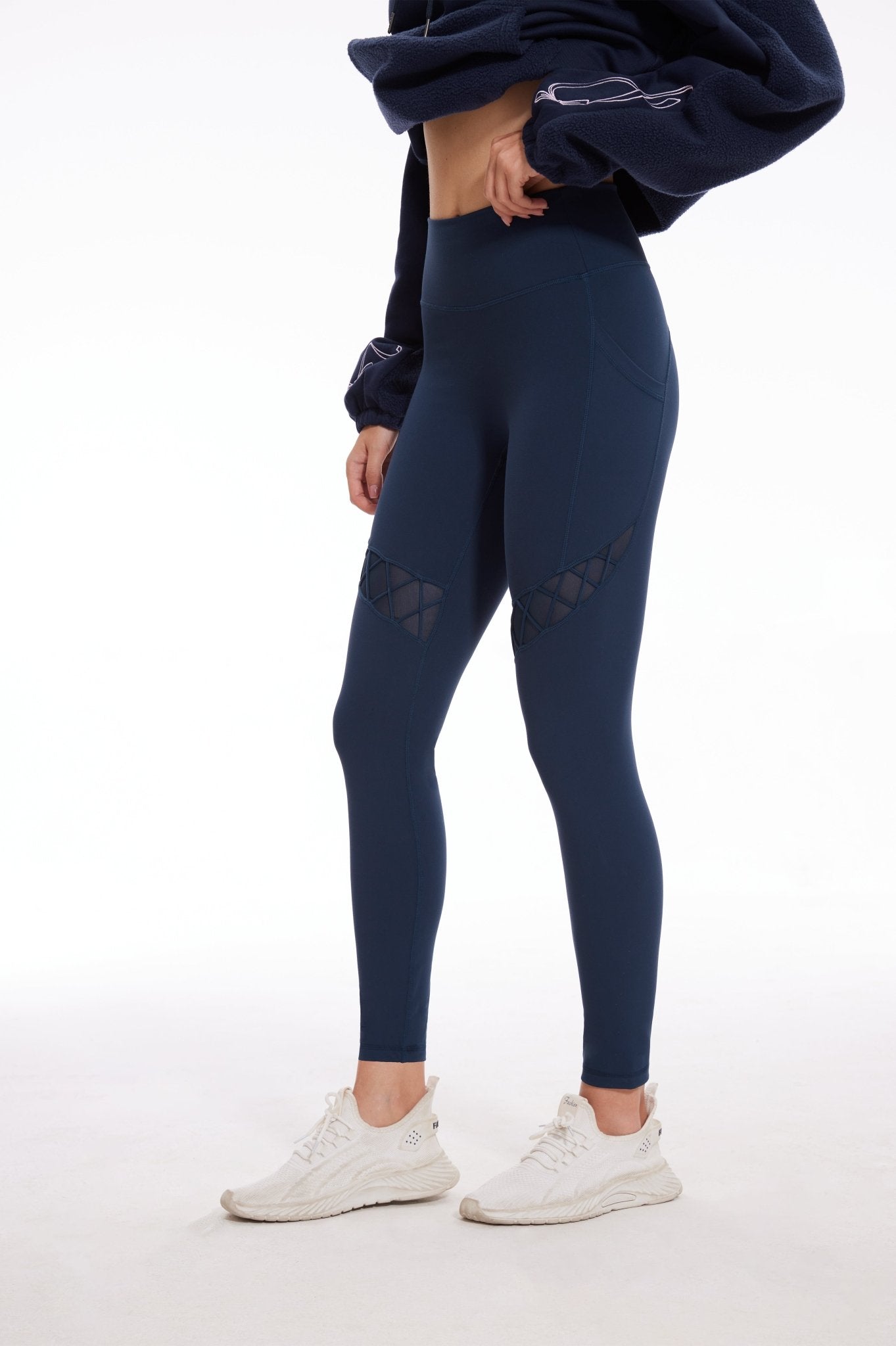 Sexy Mesh High - waisted Leggings with Pockets - Navy Blue - MYSILVERWIND