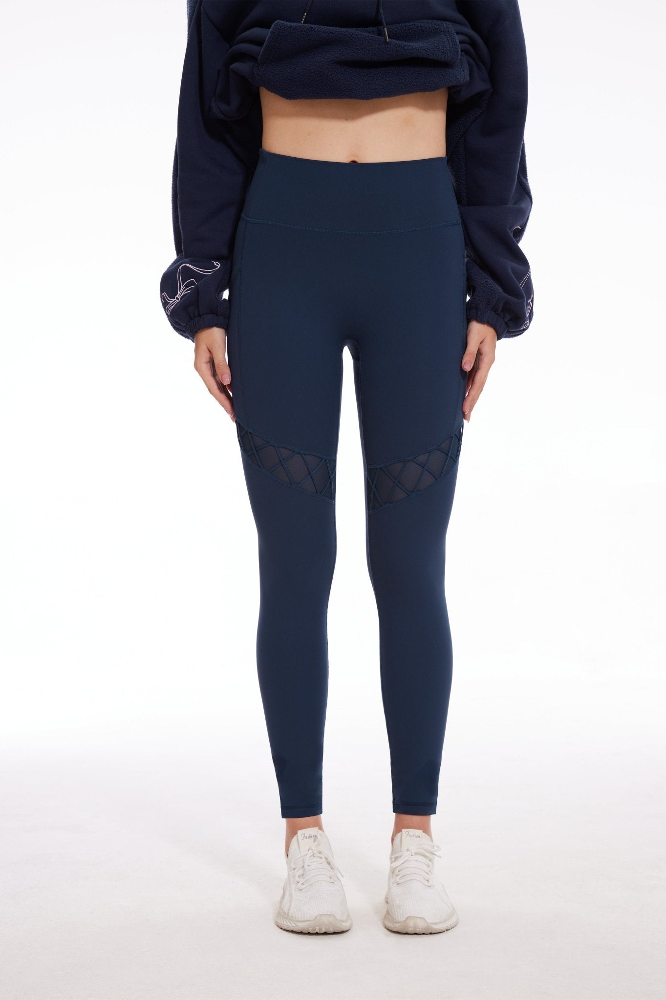 Sexy Mesh High - waisted Leggings with Pockets - Navy Blue - MYSILVERWIND